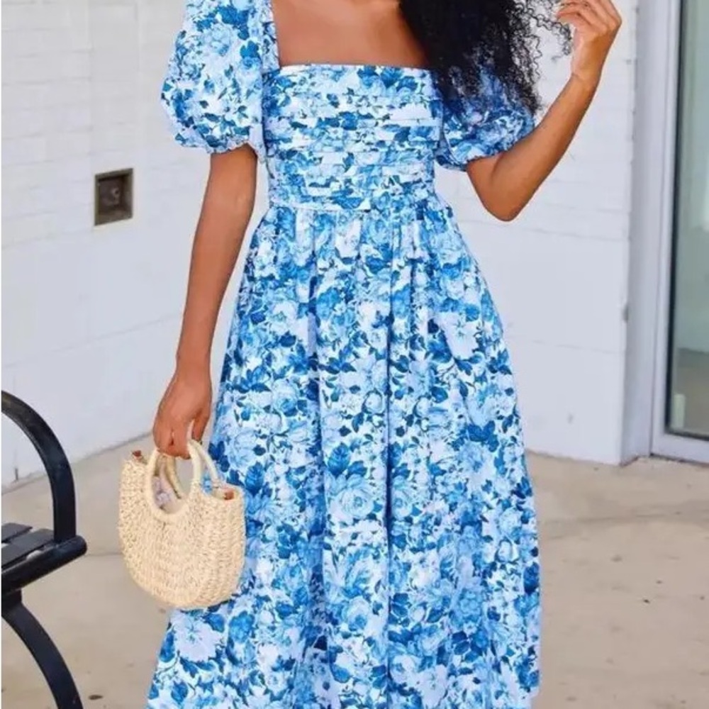 ABERCROMBIE & FITCH EMERSON FLORAL Poplin Puff Sleeve Midi Dress SZ XS - Picture 2 of 7